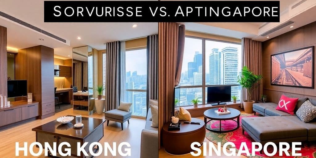 How do the amenities in serviced apartments in Hong Kong differ from those in Singapore?